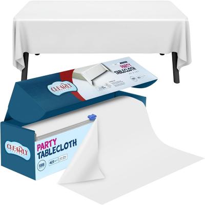 Adjustable Custom Length Plastic Tablecloth Roll, All-Purpose Table Cover with Slide Cutter Box for Commercial & Household Use