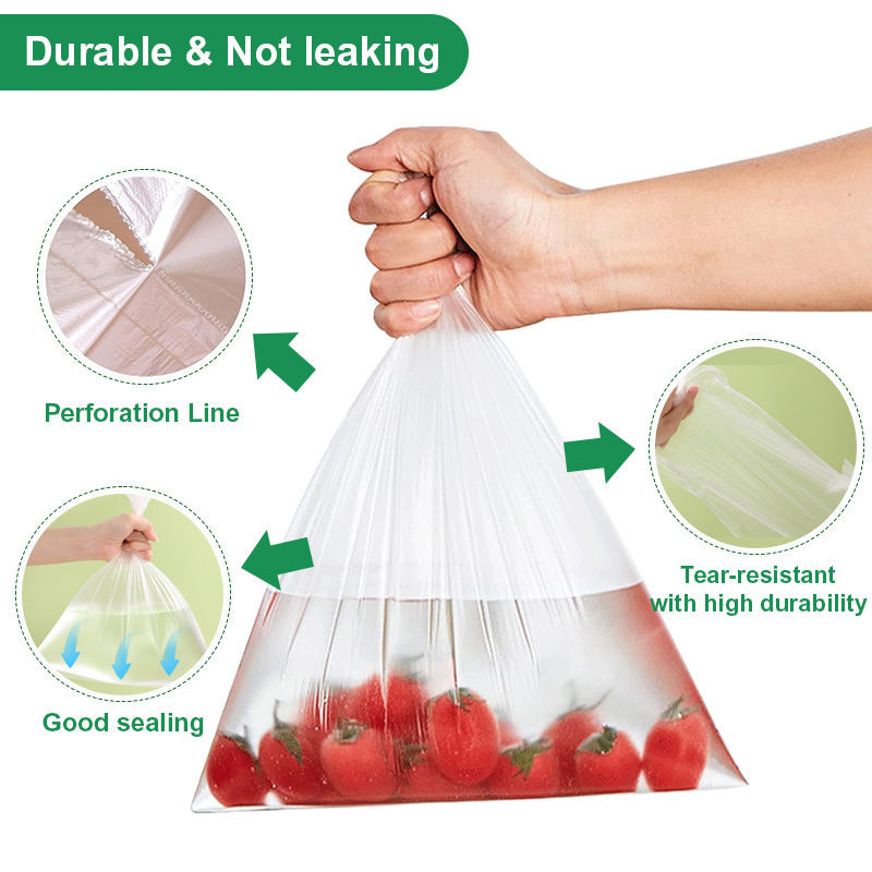 Custom printed plastic produce bags on a roll with private label logo for retailers Custom printed plastic produce bags on a roll with private label logo for retailers